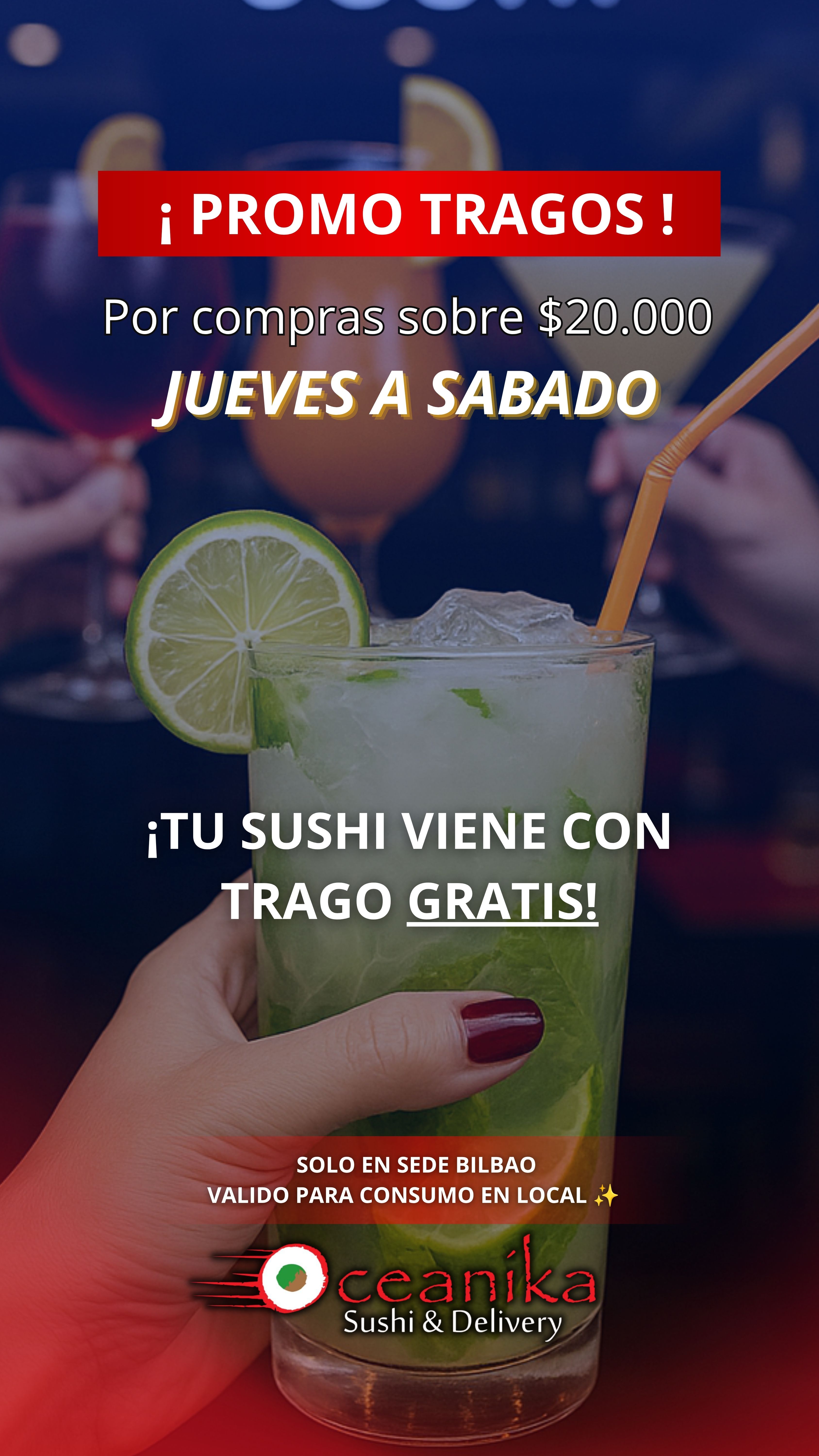 Trago Gratis por Compra sobre $20.000